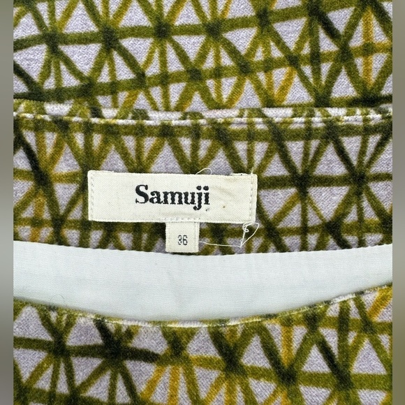 Samuji Geometric Print Velour Shift Dress - Green / Yellow - Size 36 / US Small - Picture 6 of 8
